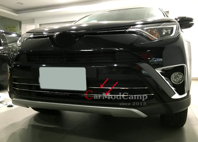 For Toyota RAV4 NOT for Hybrid 2016 Stainless Front Grill Grille Bottom Decoration Strip Trim 2pcs