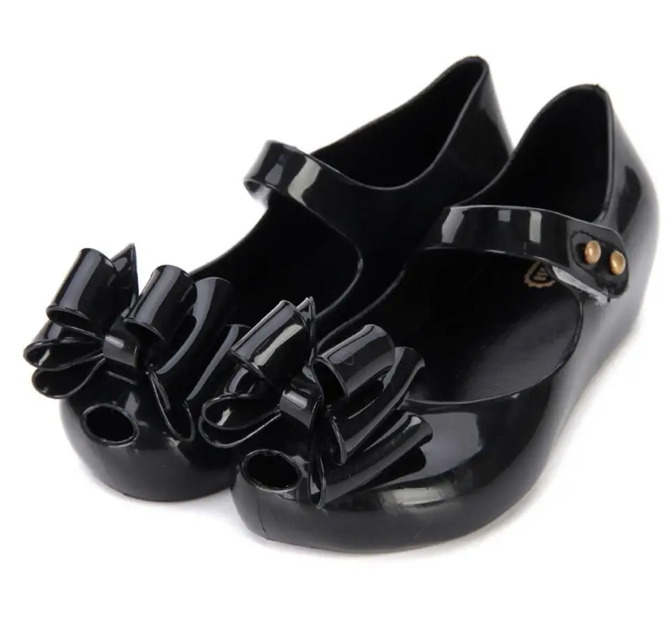 Новинка; летняя многоярусная обувь с бантом; детская мини-прозрачная обувь Melissa; яркие сандалии принцессы с мягкой подошвой и круглым открытым носком для девочек - Цвет: black
