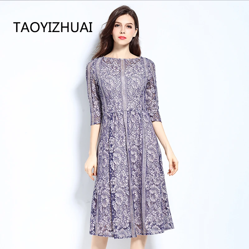 Женское ажурное кружевное платье TAOYIZHUAI фиолетовое в китайском стиле размера