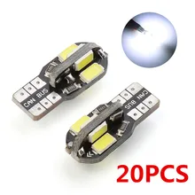 20 pces conduziu a lâmpada interior do carro canbus livre de erros t10 branco 8 5730 smd 12v conduziu a lâmpada lateral da cunha do carro