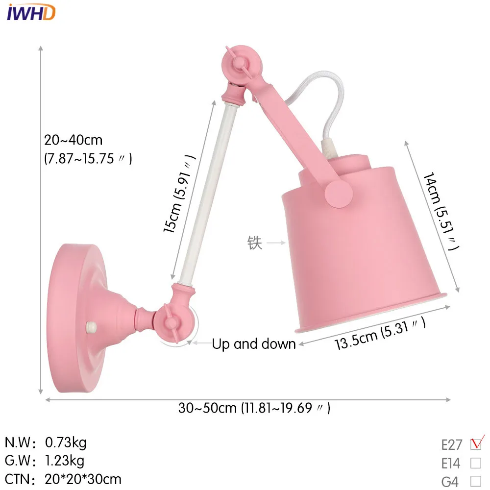 IWHD железная Регулируемая цветная настенная лампа светодиодный Скандинавское настенное освещение в стиле лофт винтажный промышленный Wandlamp Ретро настенный светильник для домашнего освещения