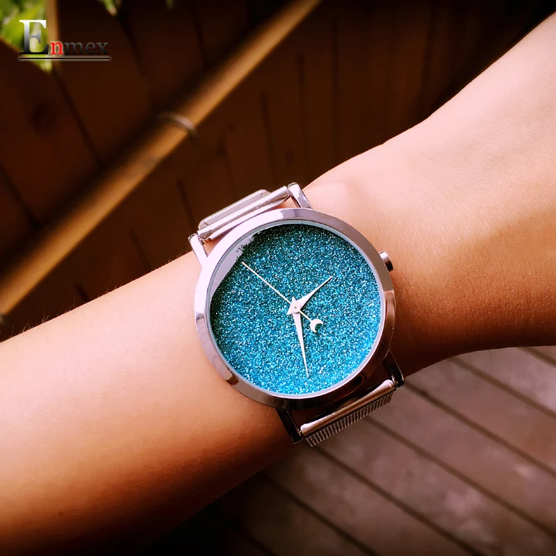 

Ladies gift new style watch Enmex creative design starlight in the night sky simple face steel band quartz fashion wristwatch