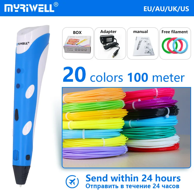 Myriwell 3D Ручка rp 100a с 20 цветами 100 м диаметр 1,75 мм нити Детские Креативные 3D инструменты для рисования лучший подарок на день рождения - Цвет: blue ABS100