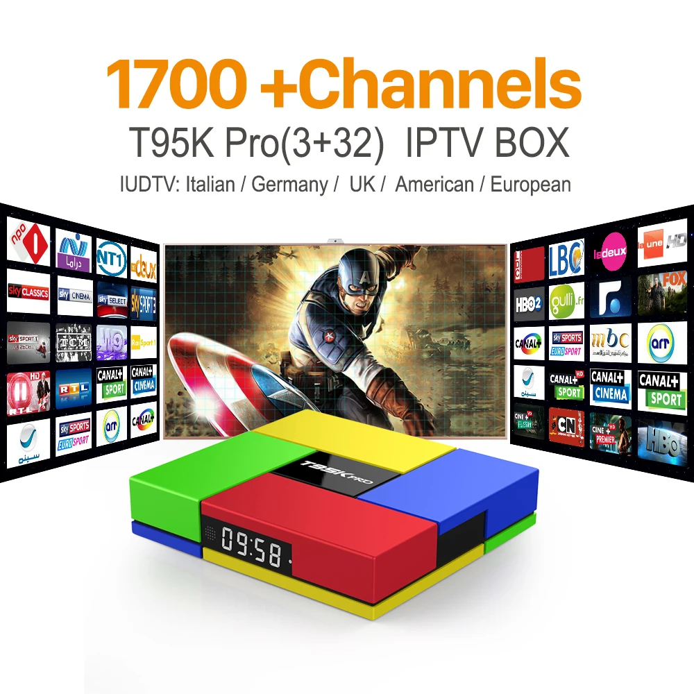 Octa Core Android Arab IPTV BOX T95KPRO Free 1700 Europe Arabic IPTV Channels S912 3GB/32GB TV Box KODI WIFI H265 Media Player