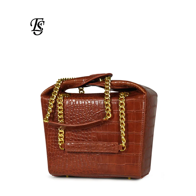 

Chain lady handbag simple pu female bag 2019 new fashion bucket bag crocodile pattern shoulder bag brown black