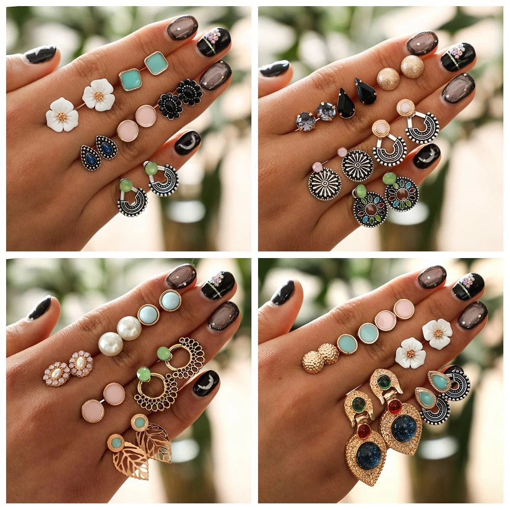 

6 Pairs /set Fashion Vintage Stud Earring Set Leaf Flower Leaf Earring Lot Retro Ear Jewelry Party Gifts for Women