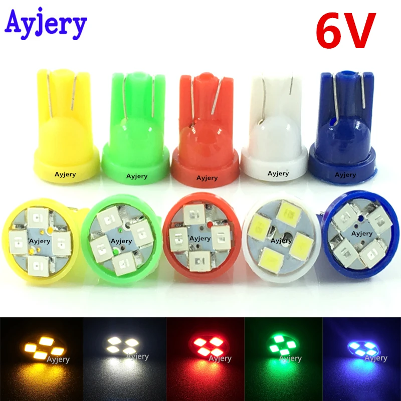 AYJERY 100 шт. 6 в 3 В T10 194 168 4 SMD светодиодные лампы белые синие зеленые красные желтые
