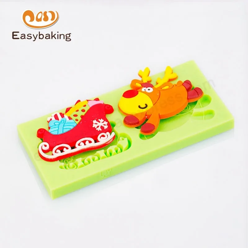 ES-0009_Reindeer Sleigh Christmas Gift Fondant Decoration Tools Kitchen Accessories Silicone Mold_6314
