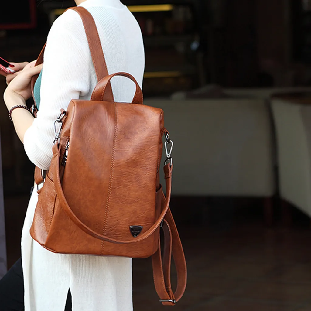 Чистый цвет кожаный рюкзак мужской и женский отдых большая вместимость Плечи сумка студенческие рюкзаки бюст сумка