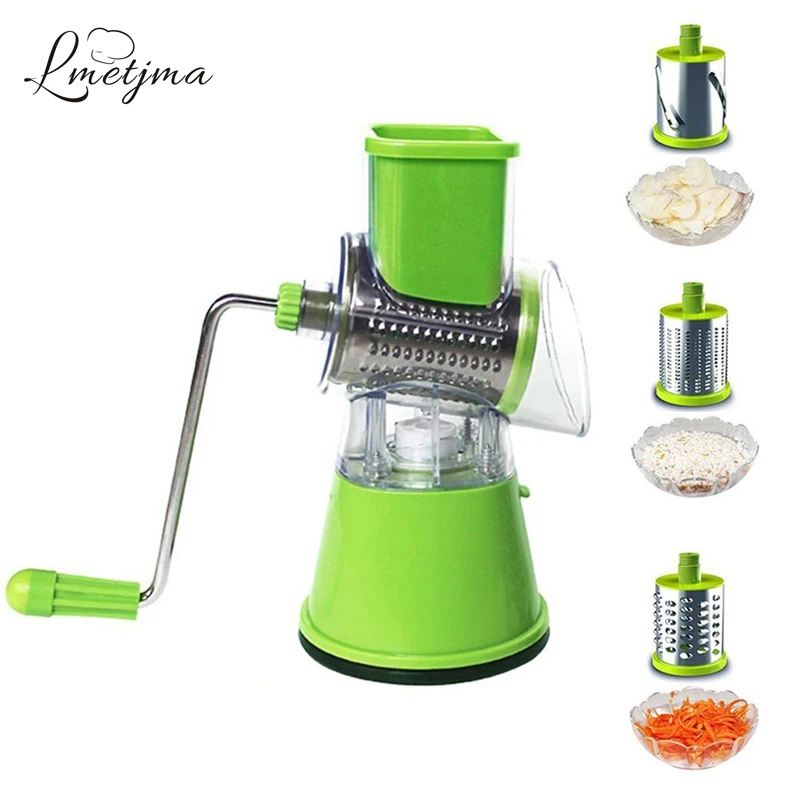 LMETJMA Rotary Vegetable Grater Stainless Steel Spiral Slicer with 3