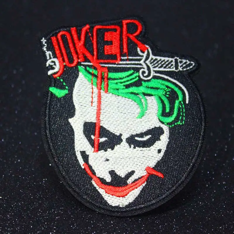 

Pulaqi Heath Ledger Joker Patch Punk Embroidered Patches For Clothes Iron On Patches For Clothing Movie Dark Knight Badge Stripe