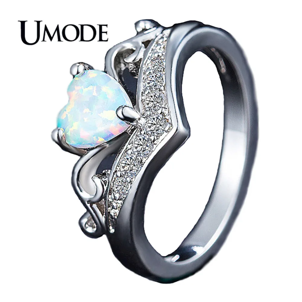 

UMODE V Shape White Gold Color Ring for Women Heart Opal Ring Fashion Jewelry Anillos Mujer Moda Bague Femme Bijoux Gift AUR0408