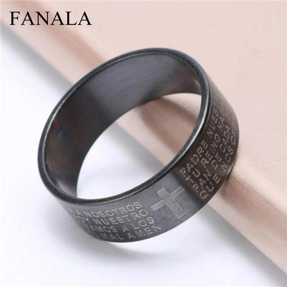 

Prayer Rings Steel Rings Punk Stainless Bible Gift Cross Silver Men Women Jewelry Rings For Men Lord's Fashion