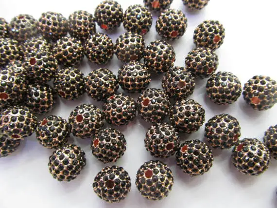 

High Quality 100pcs 6-14mm,Bling Micro Pave Crystal Shamballa Ball beads, Micro Pave Hematite Black Jet Rose gold Findings Round