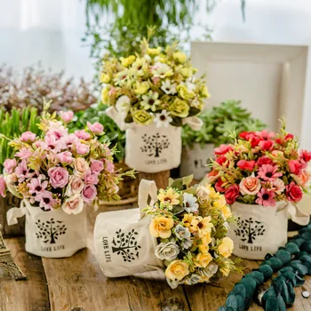 

Flone Artificial Silk Small Rose Plant Bouquet Fake Flowers Wedding Party Flower Wall Garden Decoration Home Accessories