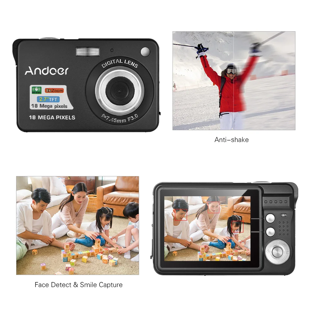 Andoer 18M 720P HD Цифровая камера видеокамера 8X цифровой зум анти-встряхивание 2," ЖК-видеокамера для детей Рождественский подарок
