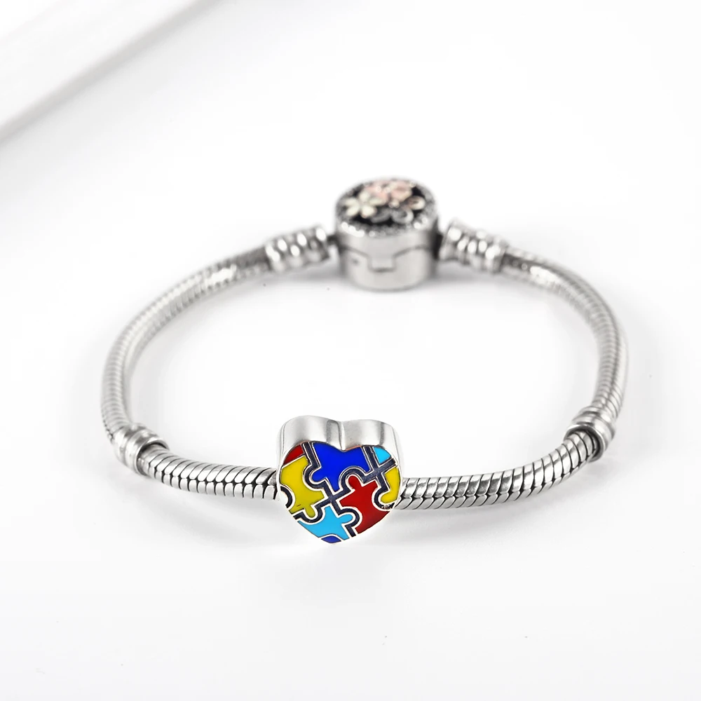 Buy Puzzle Heart Beads Fit Pandora Bracelets Charms