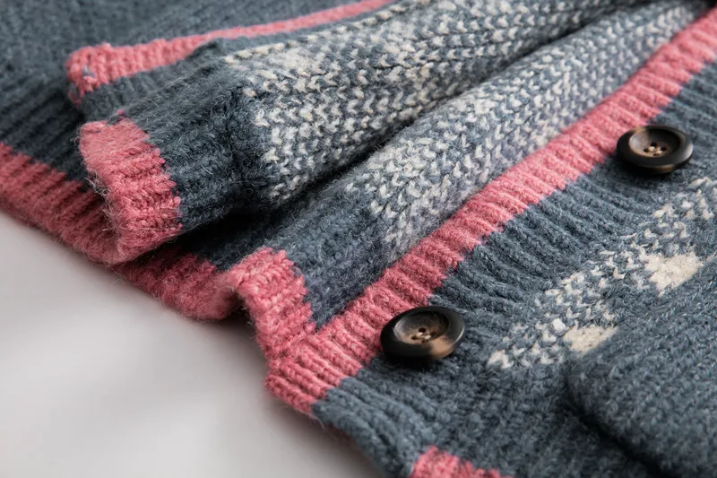 Роскошный дизайнерский брендовый вязаный свитер для женщин, v-образный вырез, винтажный полосатый Свободный вязаный кардиган, свитер