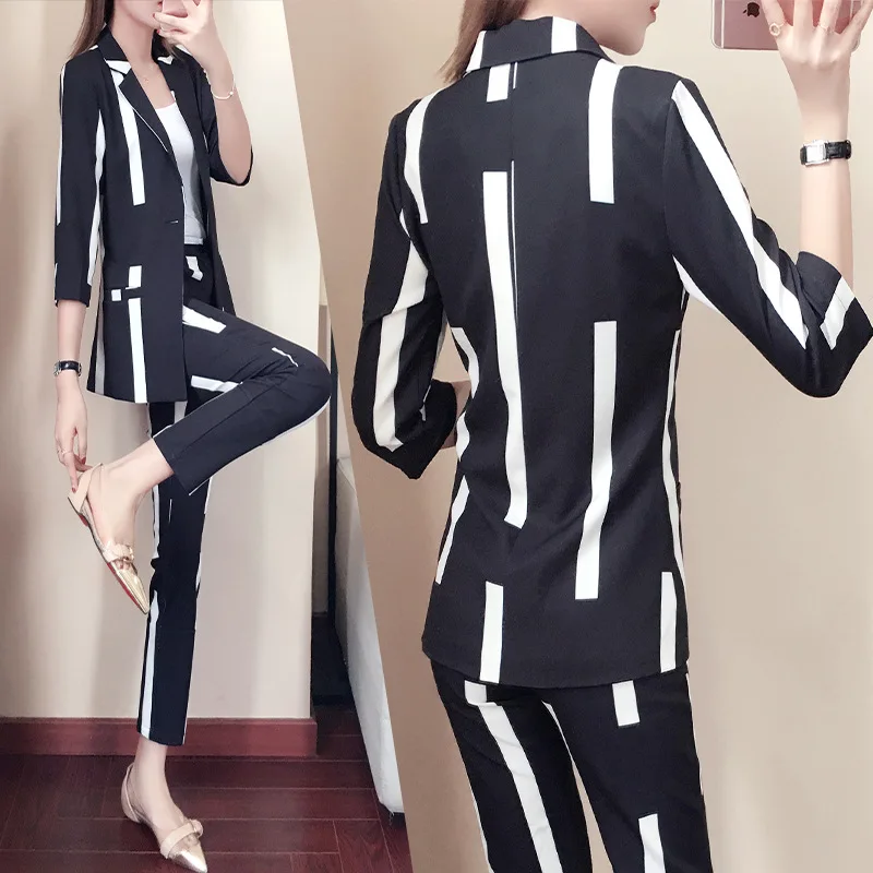 2 piece outfits for women suit female spring and autumn striped suit 2018 new temperament fashion OL suit 2 piece outfits for women suit female spring and autumn striped suit 2018 new temperament fashion OL suit