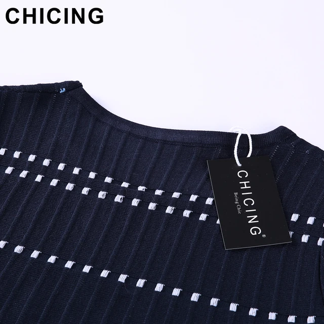 CHICING High Street Knitted Two Pieces Set Square Pattern Striped T-Shirt And Mini Skirt 2018 Ladies Sexy Set Saias A1706027