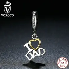 VOROCO 1 unids 100% 925 Plata Esterlina Amo PAPÁ Amor Colgantes del corazón fit Pandora Charms Pulseras de Perlas y Joyería Ingredientes C052