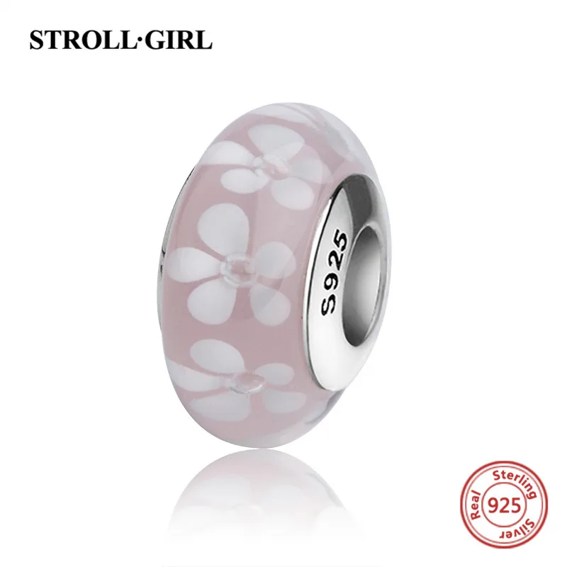 StrollGirl red color Murano glass beads 925 sterling silver diy charms fit authentic pandora bracelet jewelry making women gifts