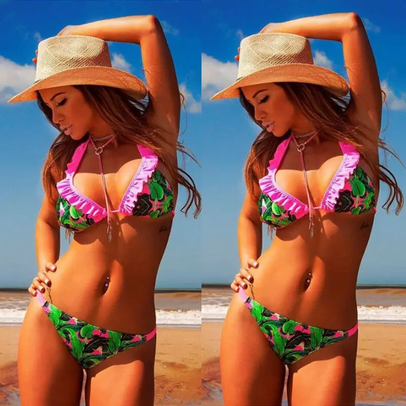

Womens Push-up Padded Bikini Set Swimwear Bra Thong Beach Swimmer Bathing Suit