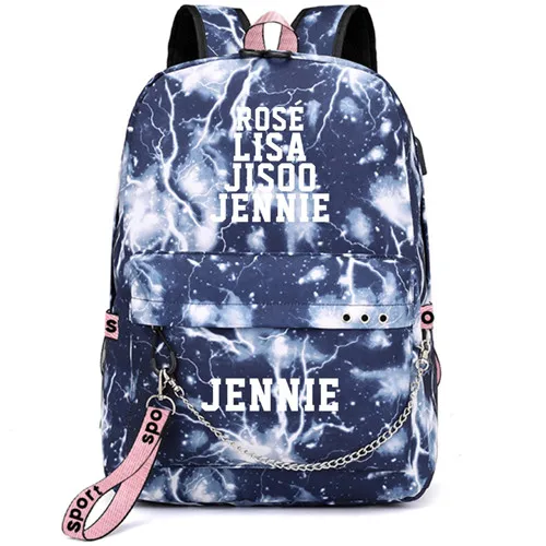 Черный Розовый Lisa Rose Jennie Рюкзак Школьные сумки Galaxy Thunder Mochila сумки рюкзак с цепочкой для ноутбука USB порт - Цвет: Style 19