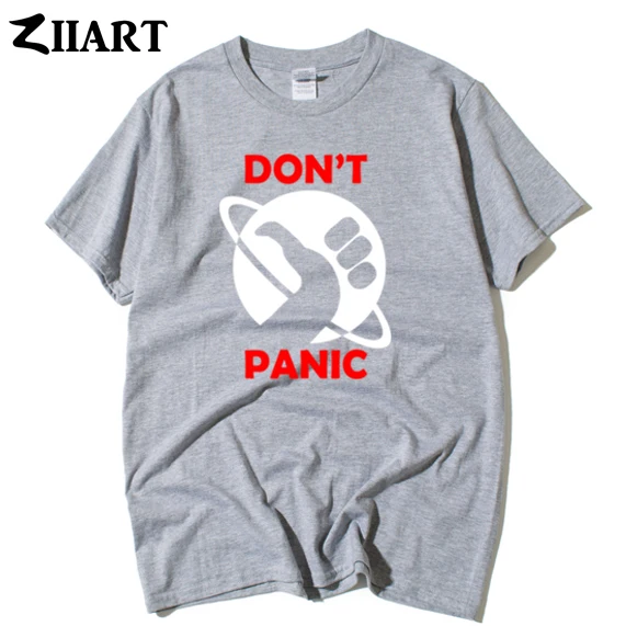 Одежда для пары с надписью don't panic hicher's guide to the galaxy Мужская футболка короткими