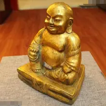 S6543 " Тибет Буддизм храм Фиолетовый Бронзовый 24 К золото пивной живот статуи Будды Майтреи
