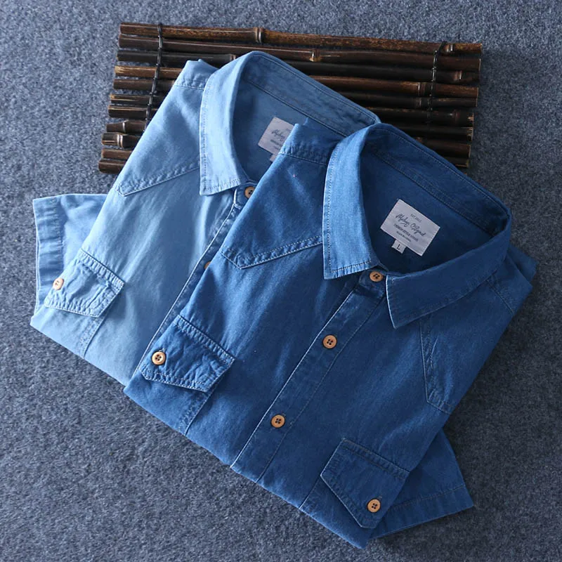 2020 Summer 100% Cotton Men Short Sleeve Denim thin Shirt Soft Slim Jeans Plus Size Two Front Pocket|Повседневные рубашки| |