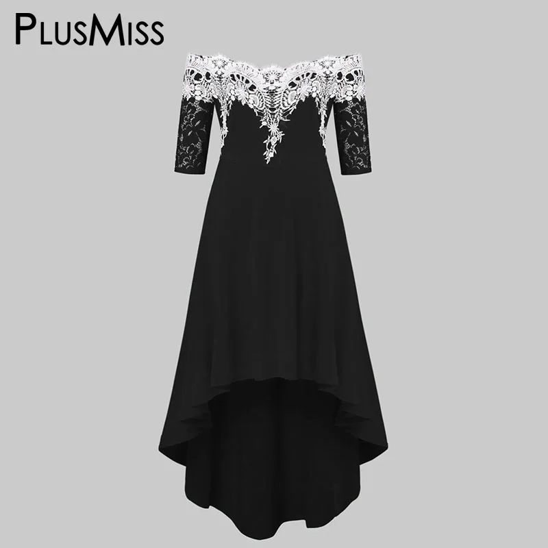 PlusMiss размера плюс 5XL, сексуальное платье с открытыми плечами и Макси длинное платье Для женщин из кружев «кроше» с элегантные Платья для вечеринок большой Размеры XXXXL XXXL XXL