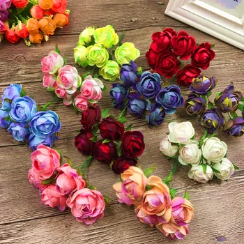 6 PCS 3 cma artificial mini silk cloth tea buds fake flower bouquet home garden decoration wedding wreath of DIY gift box