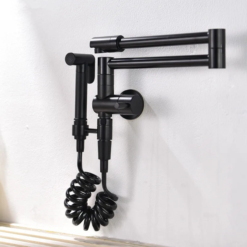 Kitchen Sink Faucet Foldable Kitchen Mixer Tap Brass Single Cold Wall Mounted Rotating Bidet tap Black/Chrome Mop pool faucet Kitchen Sink Faucet Foldable Kitchen Mixer Tap Brass Single Cold Wall Mounted Rotating Bidet tap Black/Chrome Mop pool faucet