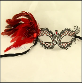 

Free Shipping Hot Sell New Halloween Feather Metal Mask 48pcs/lot Black Laser Cut Feather Metal Mask Venetian MB004C-RBK