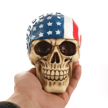 

New Resin American Flag Skull Statue Halloween Sculpture Home Office Desk Decor Toy Birthday Gift Halloween Party Decoration