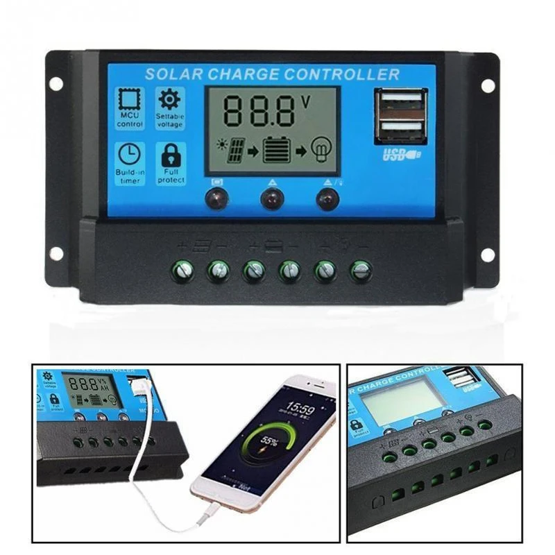30A 12В/24В LCD Интеллектуальный автоматический регулятор заряда PWM солнечной
