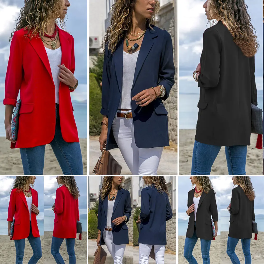 Stylish Women Cotton Blend Slim Business Blazers Work Wear Comfortable Suit Outwear New Autumn Spring