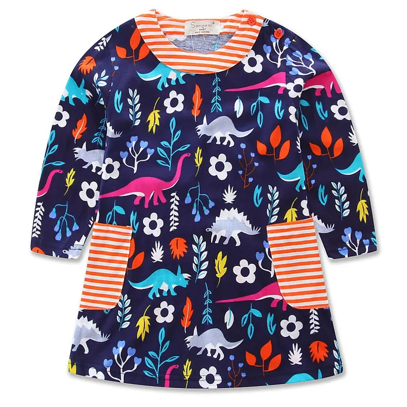 Nov 11 2017 spring and autumn dress for girl cotton casual girl dress full sleeve print