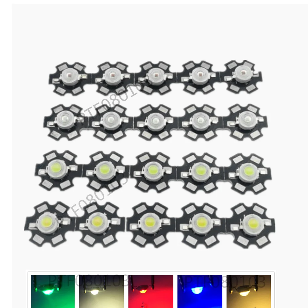 

100pcs 1W 3W High Power white warm white red green Blue Royal blue 660nm LED with 20mm star pcb
