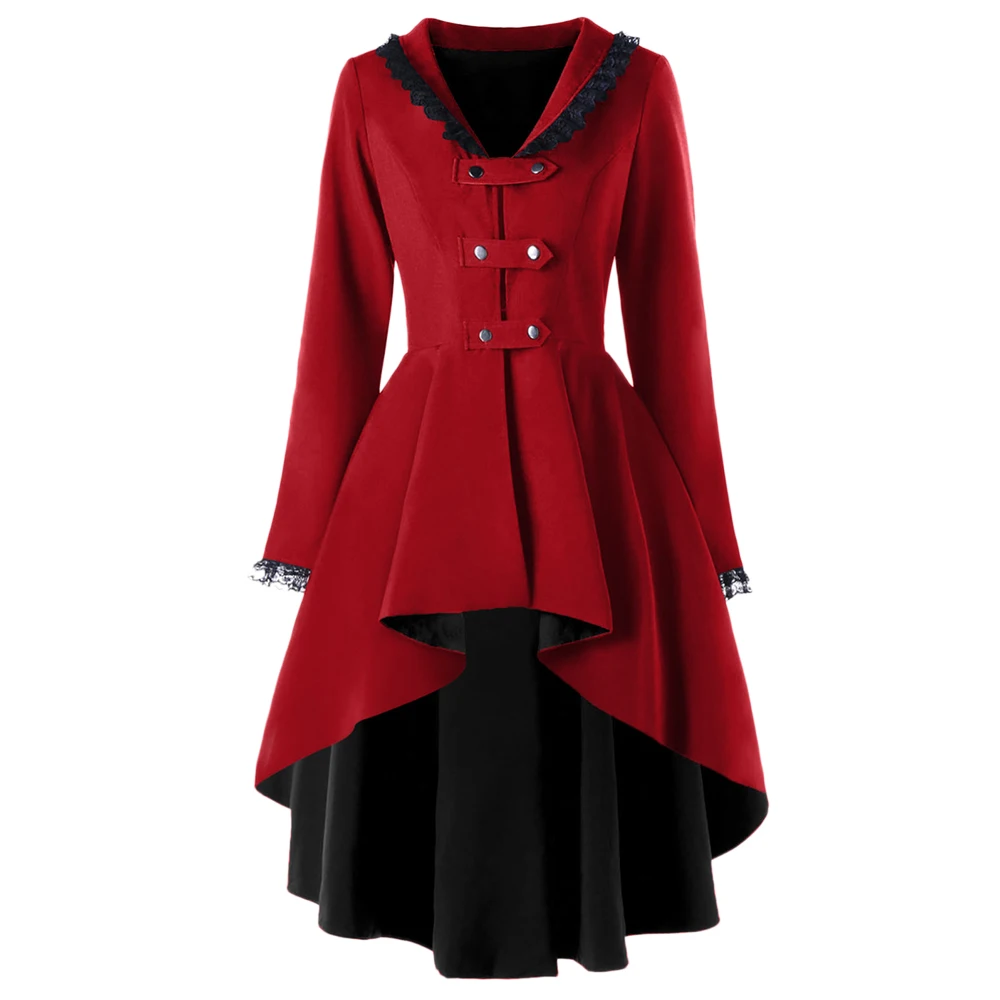 

Wipalo 2019 New Gothic Trench Autumn Coat Women Back Lace Up Buttons High Low Coats V-Neck Long Ladies Tops Overcoat Outerwear