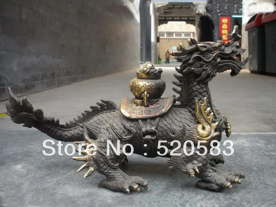 

China Bronze Wealth Dragon Turtle crafts Lucky FengShui statue