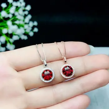 

SHILOVEM 925 silver natural garnet pendants send necklace classic wholesale Fine women gift 2018 new 7*7mm bz070701ags