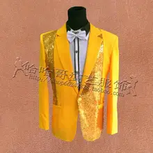 Желтые блестки мужские дизайнерские костюмы masculino homme terno Сценические костюмы для певцов Мужской Блейзер танцевальная одежда куртка звездный стиль