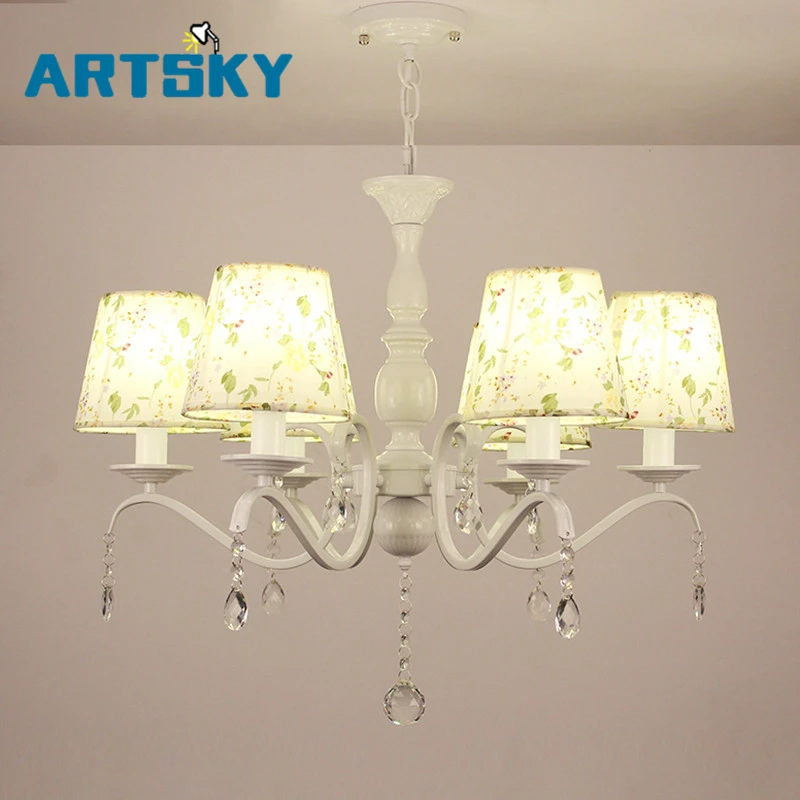 

American Pricess Girls Room Chandeliers Lighting Ceiling Pedant Lamp with Cloth Fabric Lampshade Countryside Style Decoration