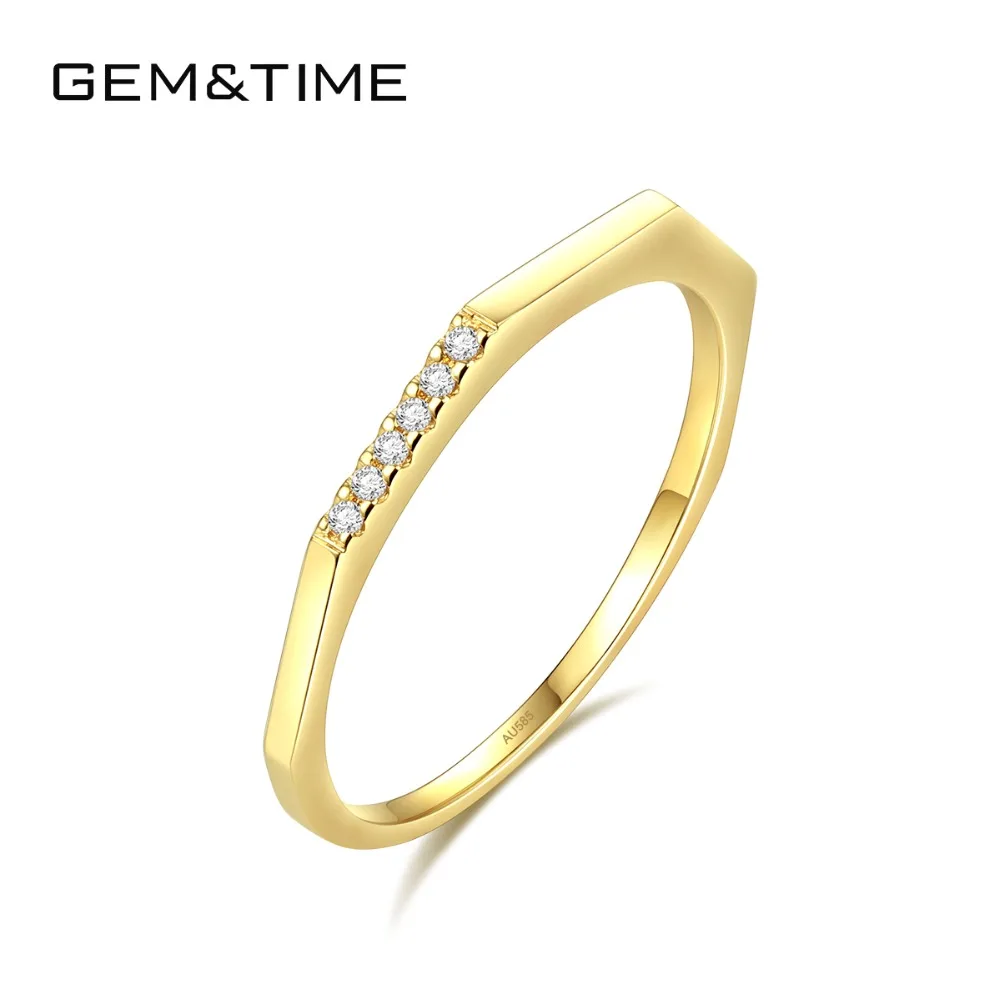 

Gem&Time Brand Simple Round Pure Solid 14K Gold Rings for Women Wedding Engagement Fine Jewelry Yellow Gold Anillos AU585 R14009