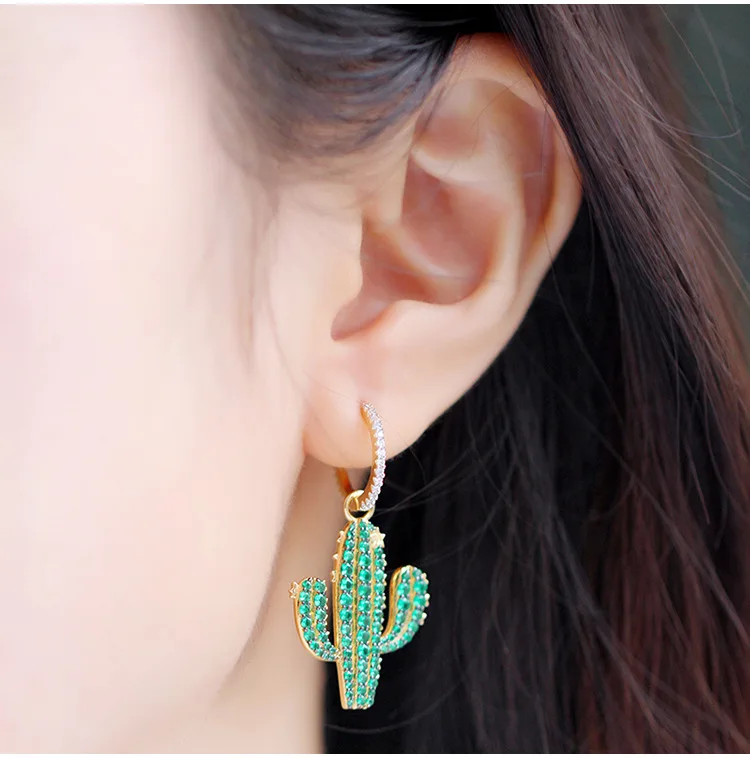 Summer Green Cactus Monaco Earrings Drop Earrings Plant Metal Party Jewelry Earrings Luxury Brand Travel Girl Accessories