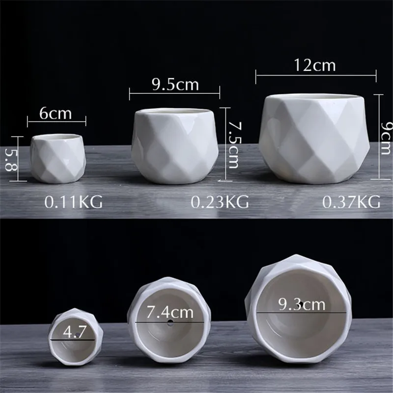 Creative Ceramic Diamond Geometric Flowerpot Simple Succulent Plant Container Green Planters Small Bonsai Pots Home Decoration5