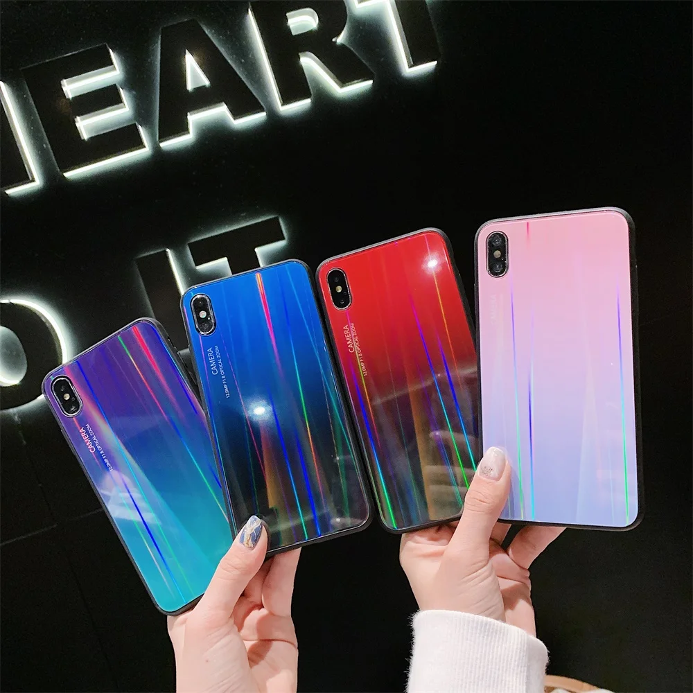 

Aurora Tempered Glass Case For Samsung Galaxy S10 S9 S8 Plus Luxury Silicone Edge Glossy Cover For Samsung Note 8 9 S10e Case