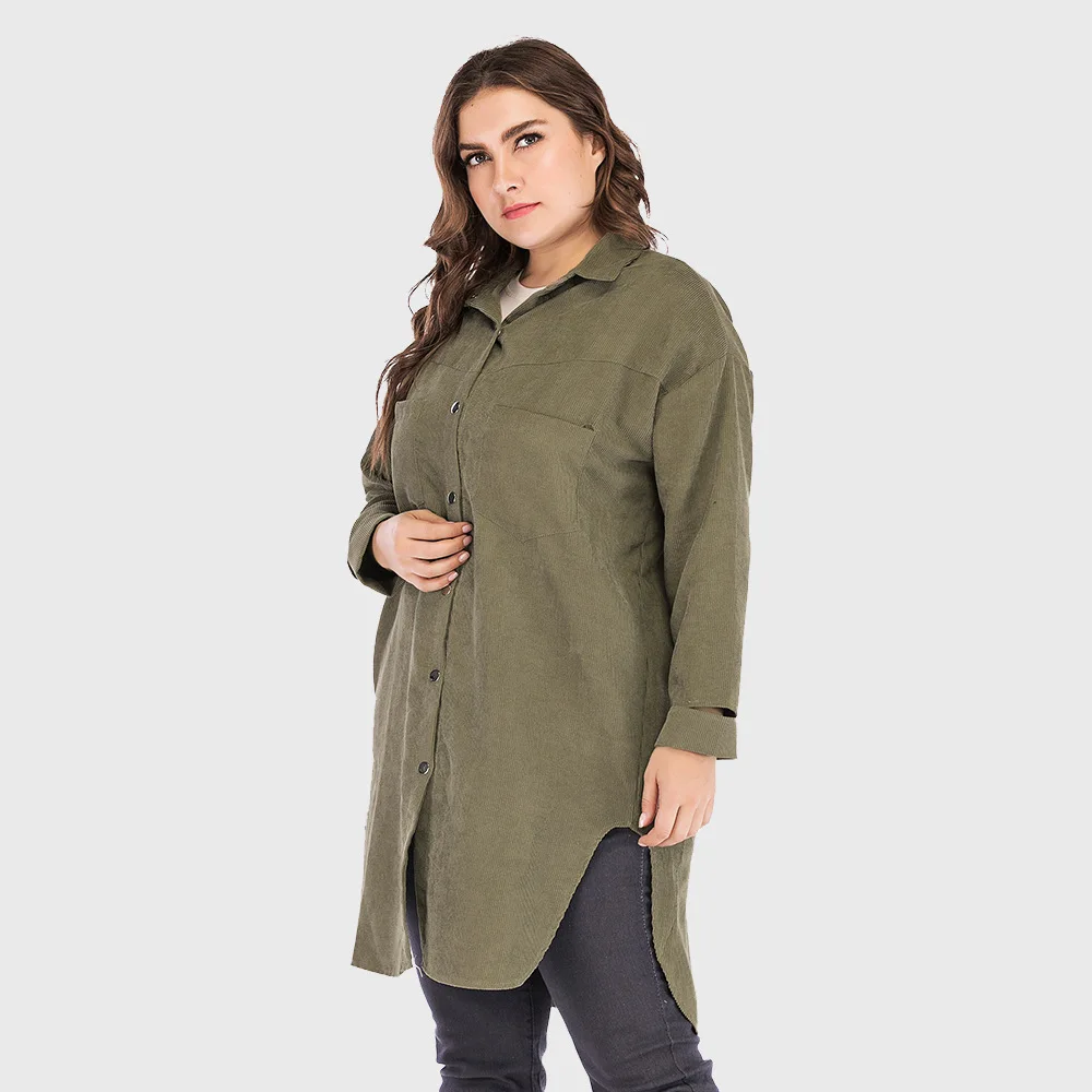 Drop Shipping Women S Fashion Long Coat Trench Army Green Corduroy Abrigo Mujer Oversized Clothes Wear Casual Button Open Top